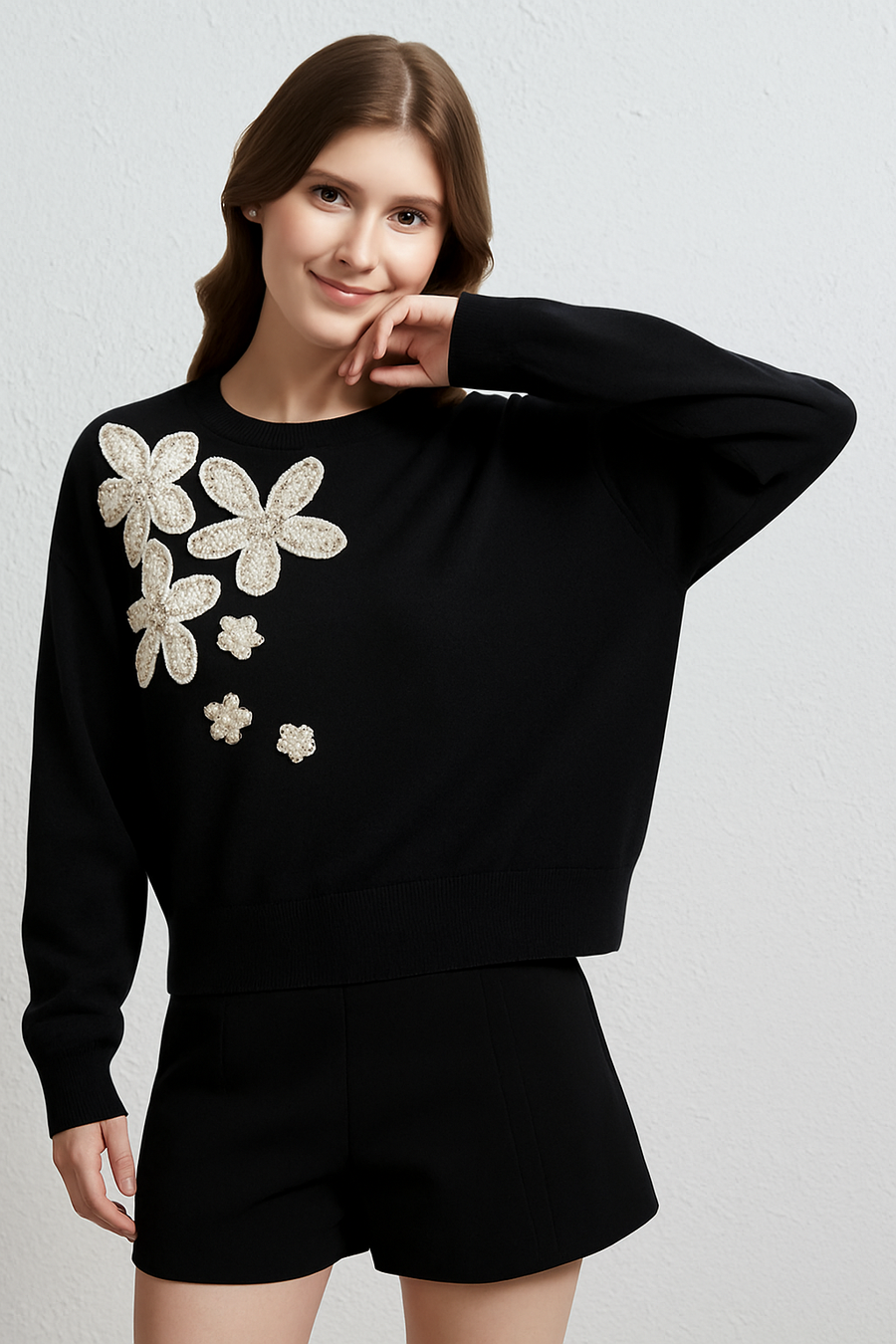 SOFT KNIT JUMPER WITH FLOWER DESIGN