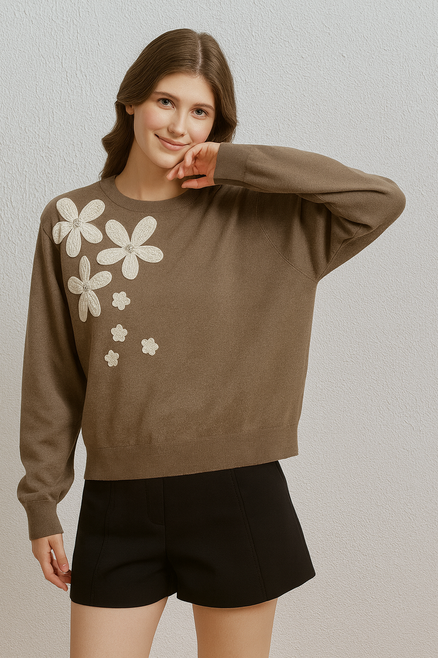 SOFT KNIT JUMPER WITH FLOWER DESIGN