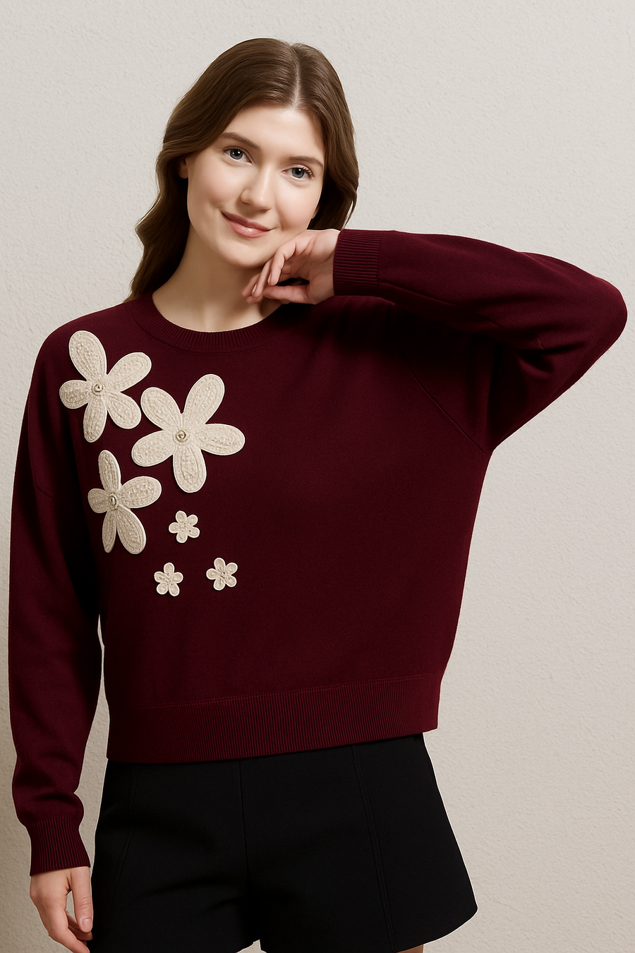 SOFT KNIT JUMPER WITH FLOWER DESIGN