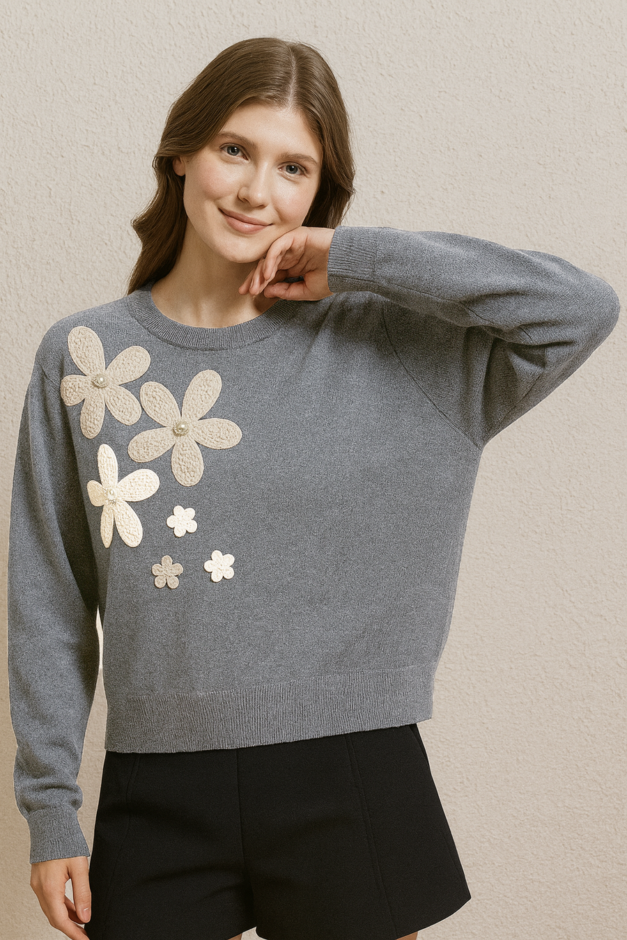 SOFT KNIT JUMPER WITH FLOWER DESIGN