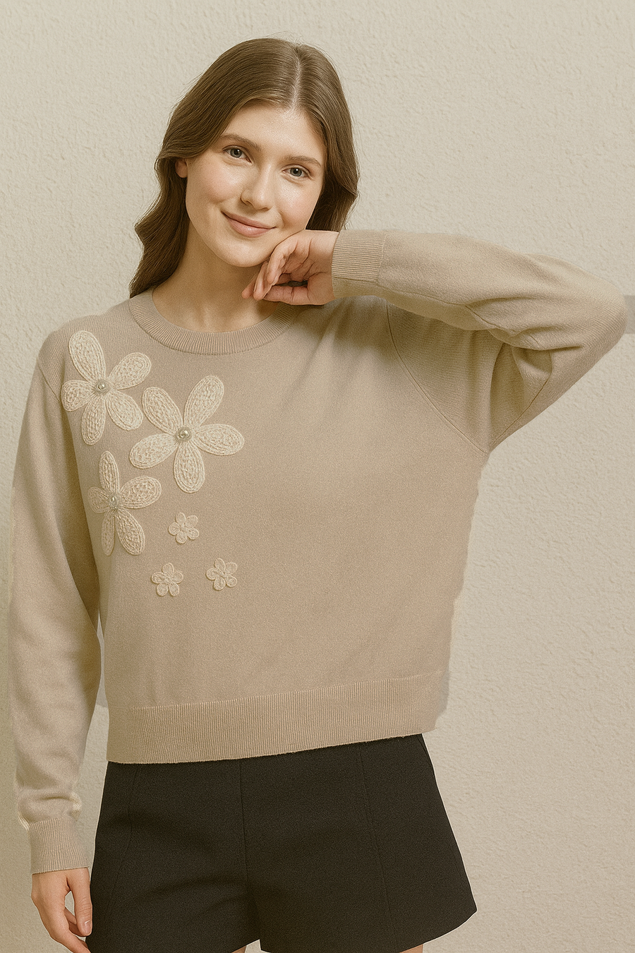 SOFT KNIT JUMPER WITH FLOWER DESIGN