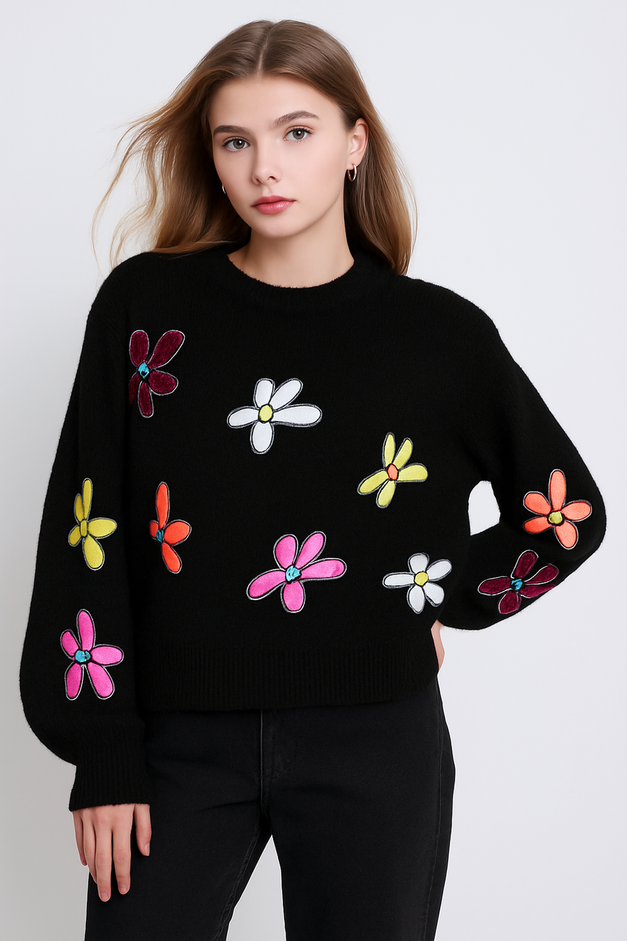 MULTI COLOUR FLORAL DESIGN CHUNKY KNIT JUMPER