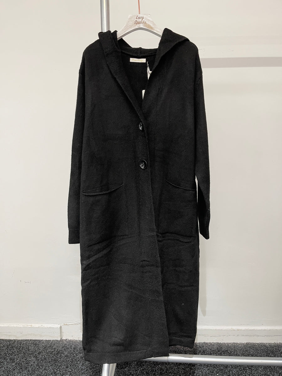 Hooded Chunky Soft Knit Coat with Pockets and Buttons