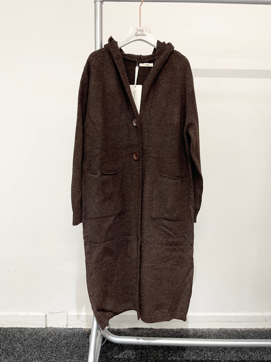 Hooded Chunky Soft Knit Coat with Pockets and Buttons