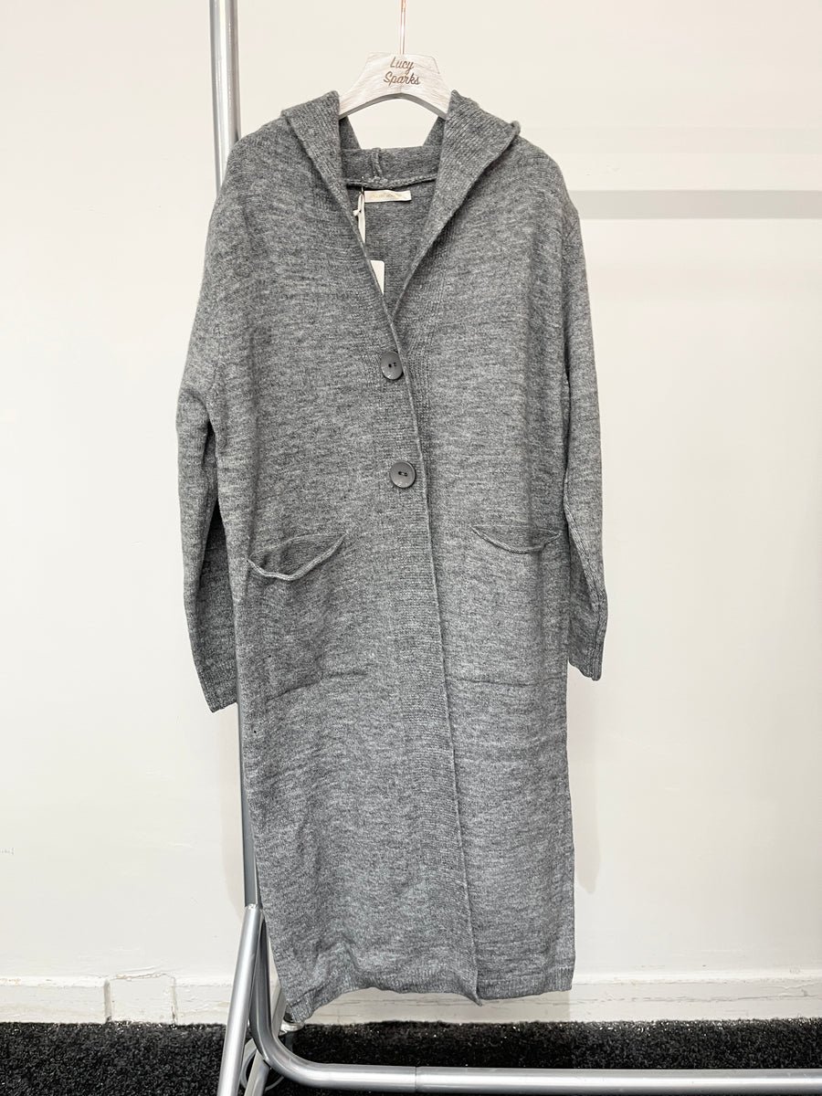 Hooded Chunky Soft Knit Coat with Pockets and Buttons