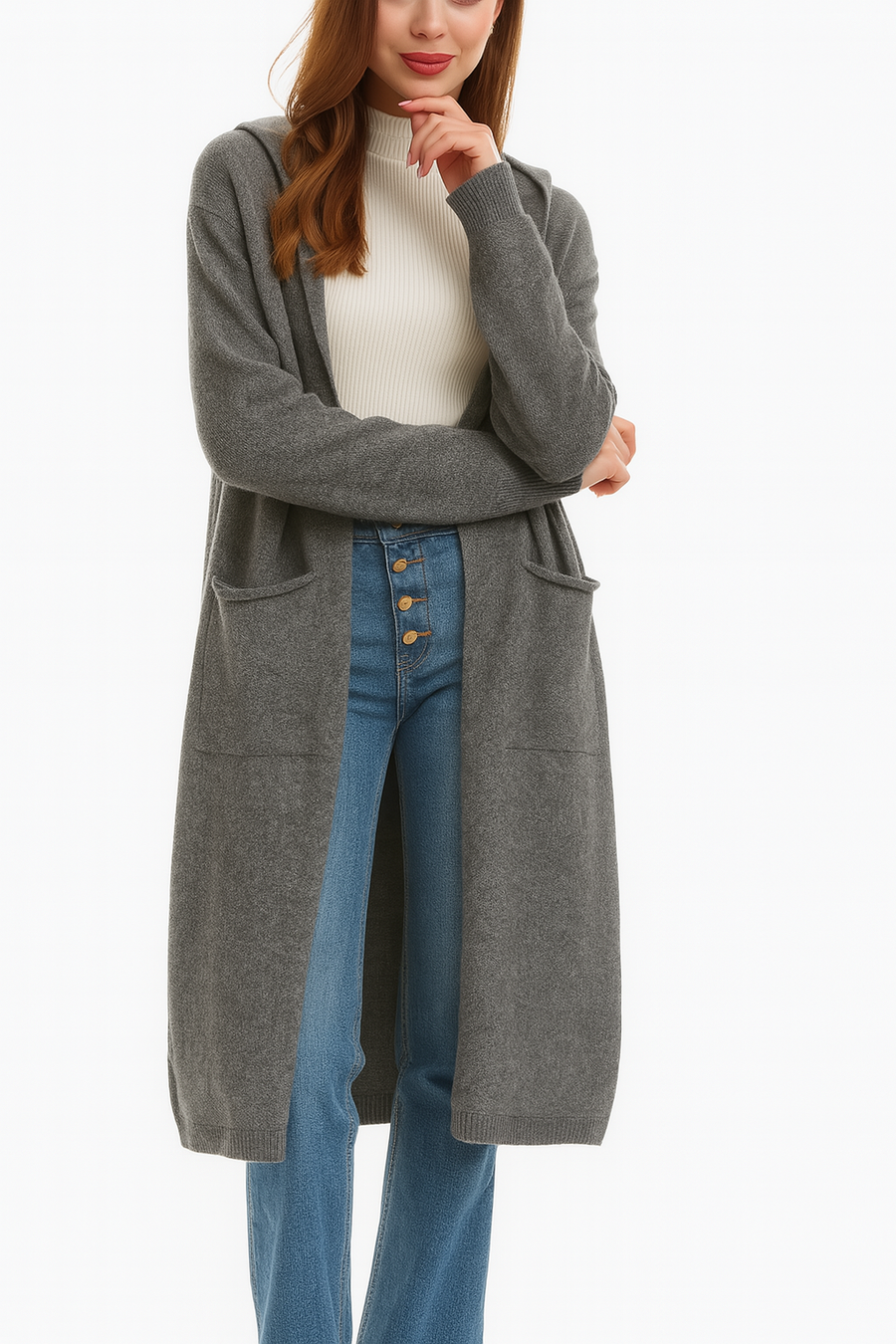 Hooded Chunky Soft Knit Coat with Pockets and Buttons