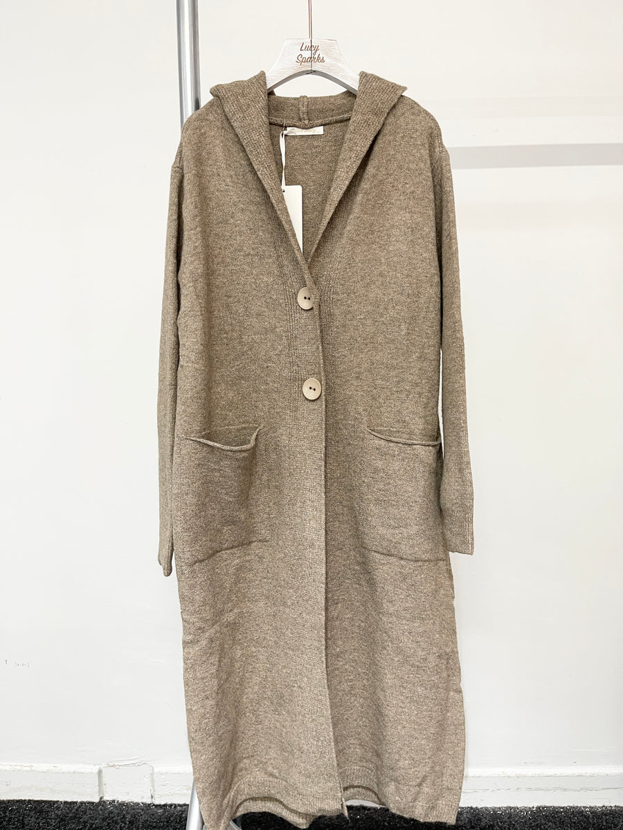 Hooded Chunky Soft Knit Coat with Pockets and Buttons