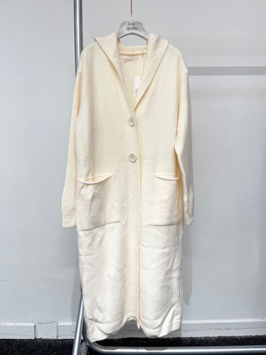 Hooded Chunky Soft Knit Coat with Pockets and Buttons