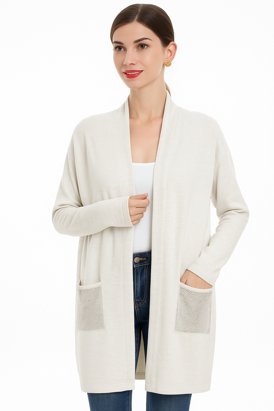 Soft Knit Cardigan with Crystals on Pockets
