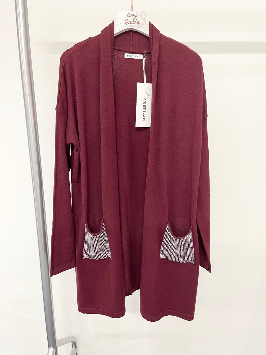 Soft Knit Cardigan with Crystals on Pockets