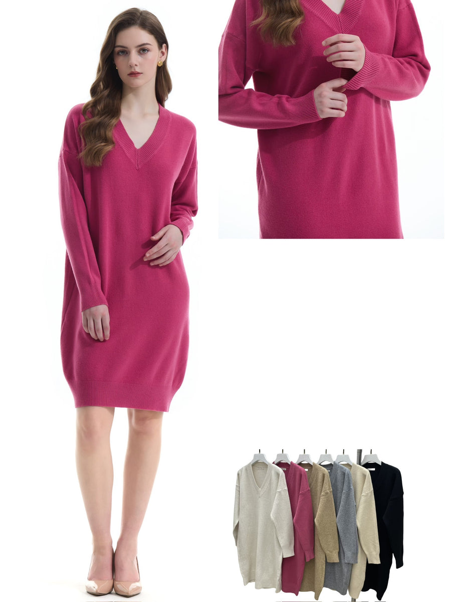 SOFT KNIT V NECK DRESS