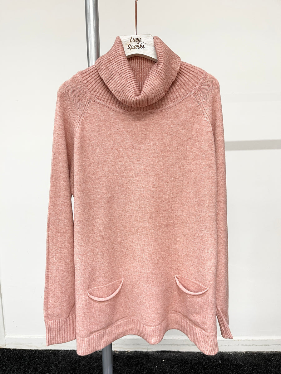 Soft Knit Basic Roll Neck Jumper with Raglan Sleeves and Front Pockets