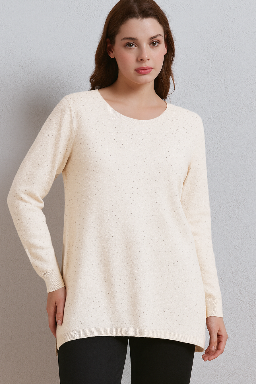 SOFT KNIT JUMPER WITH CRYSTALS ALLOVER FRONT AND SLEEVES