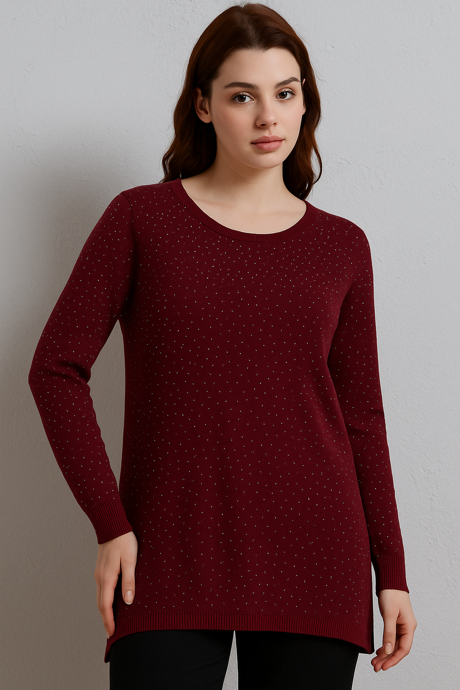 SOFT KNIT JUMPER WITH CRYSTALS ALLOVER FRONT AND SLEEVES