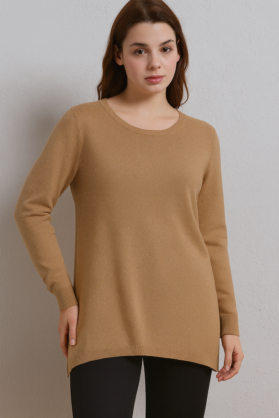 SOFT KNIT JUMPER WITH CRYSTALS ALLOVER FRONT AND SLEEVES
