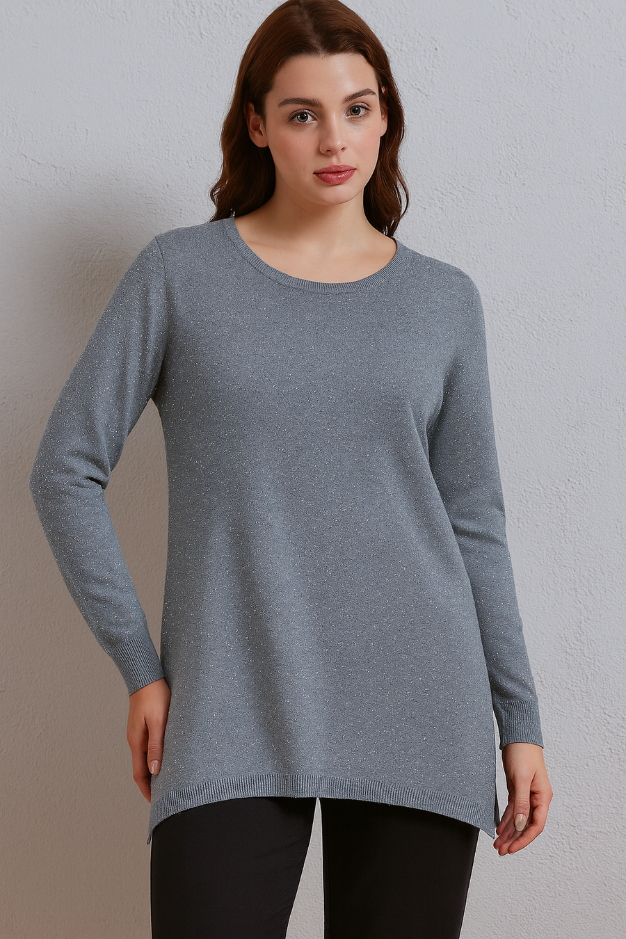 SOFT KNIT JUMPER WITH CRYSTALS ALLOVER FRONT AND SLEEVES