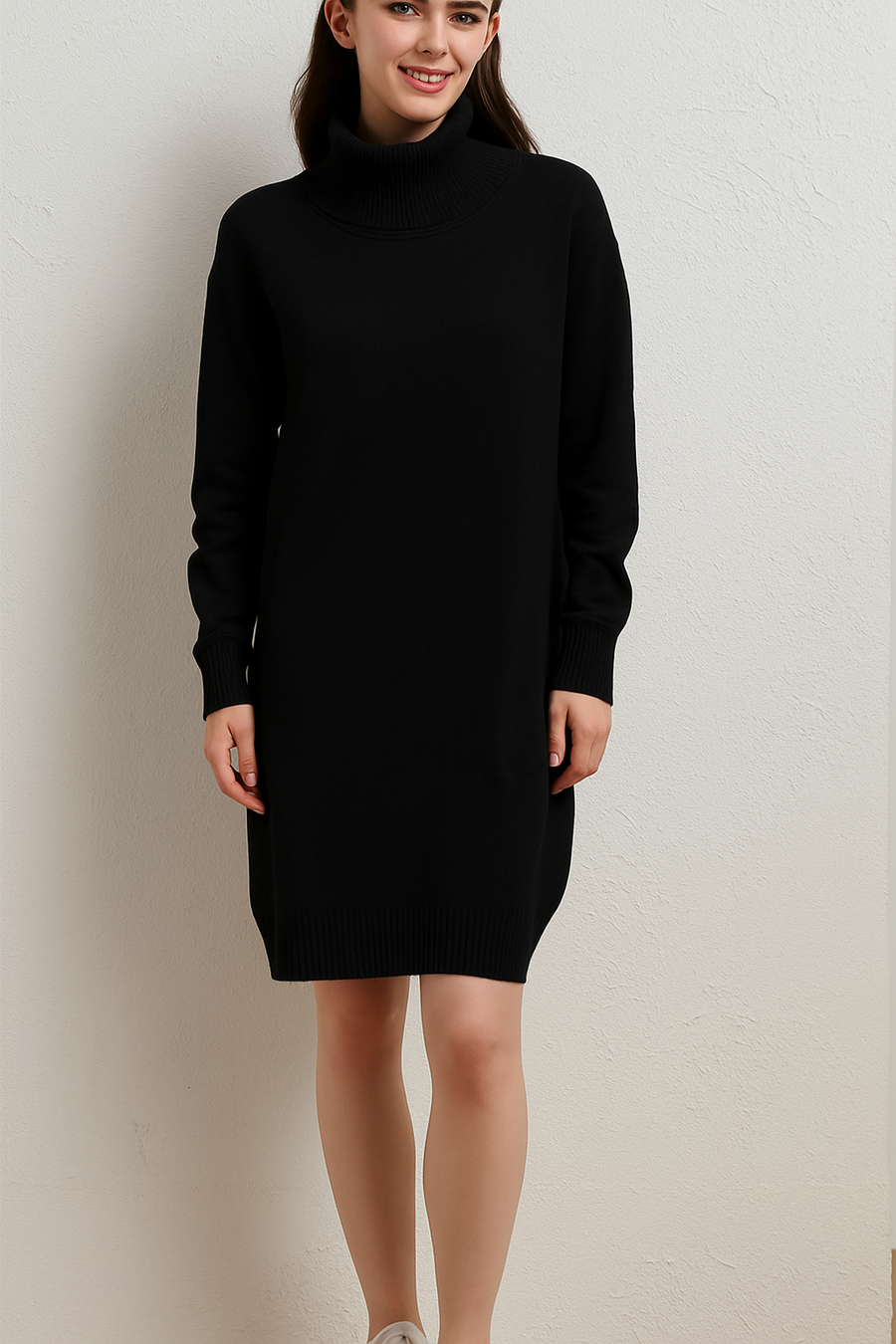 PLUS SIZE SOFT KNIT ROLL NECK DRESS