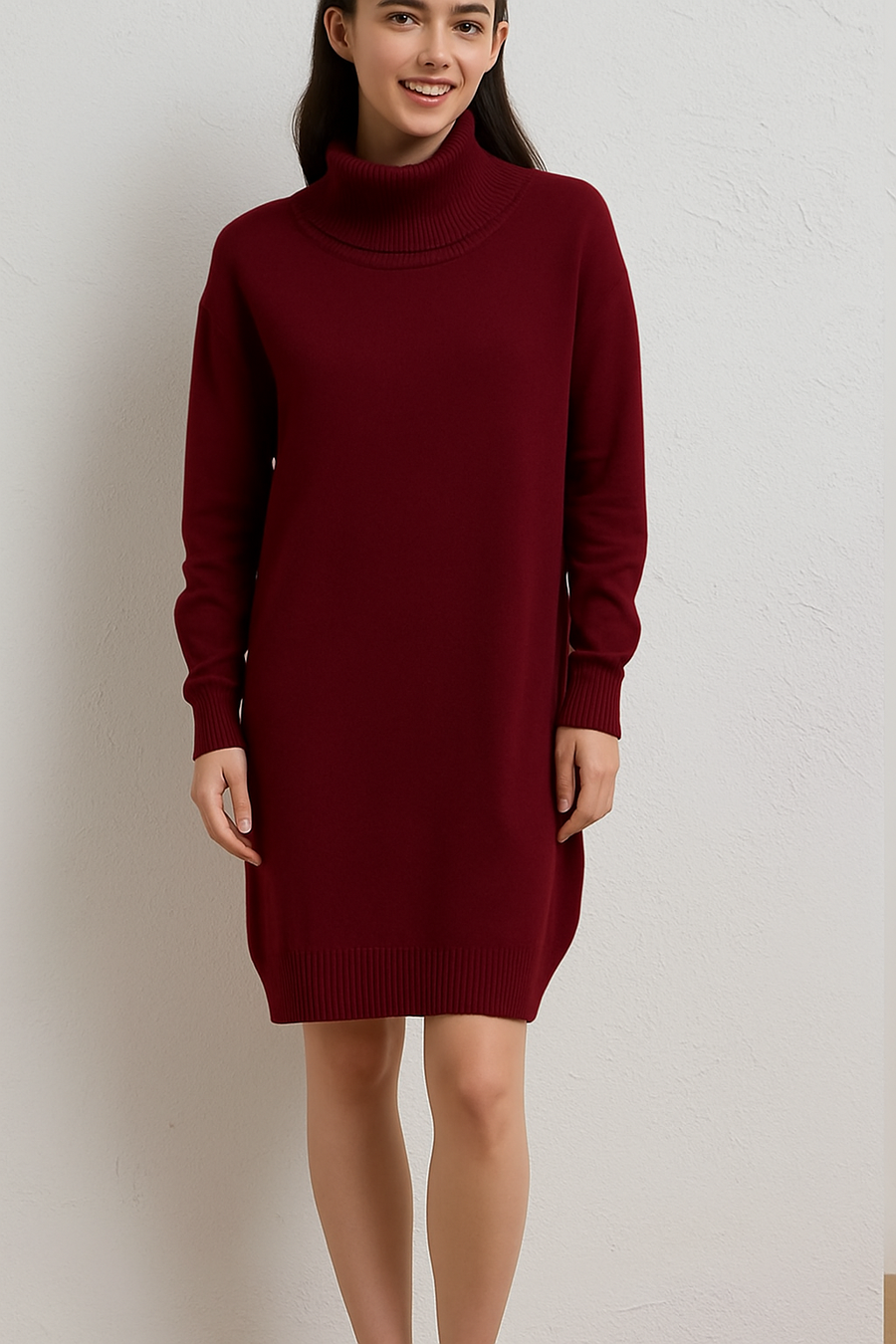 PLUS SIZE SOFT KNIT ROLL NECK DRESS