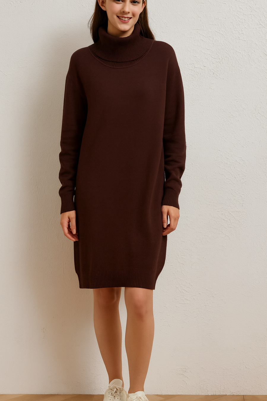 PLUS SIZE SOFT KNIT ROLL NECK DRESS