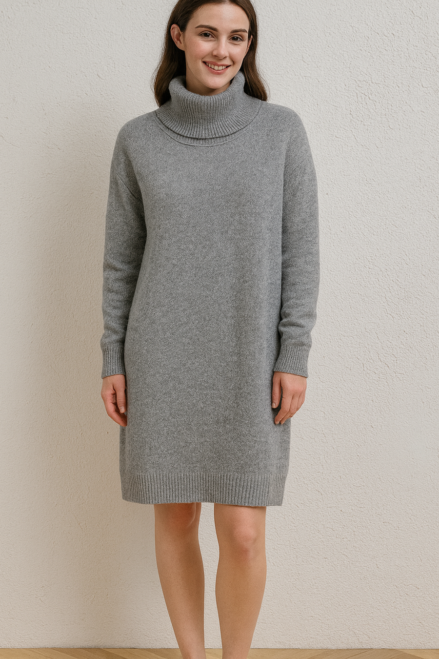 PLUS SIZE SOFT KNIT ROLL NECK DRESS