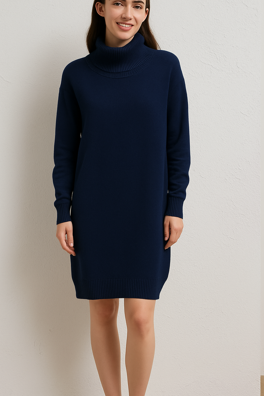 PLUS SIZE SOFT KNIT ROLL NECK DRESS