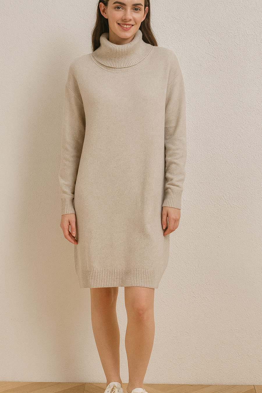 PLUS SIZE SOFT KNIT ROLL NECK DRESS