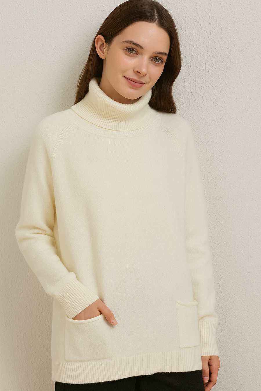 CLASSIC PLUS SIZE ROLL NECK JUMPER WITH FRNOT POCKETS