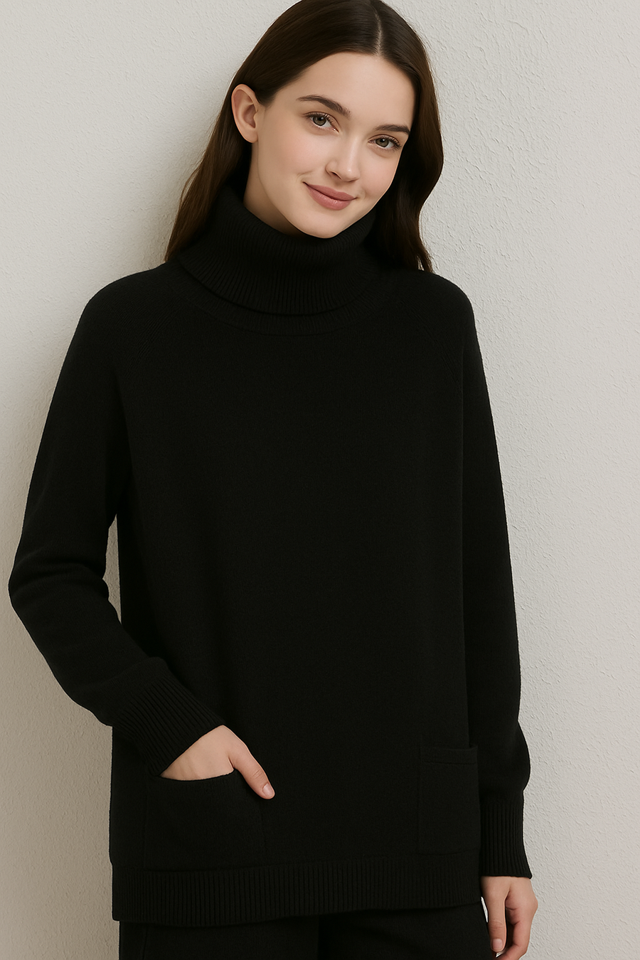 CLASSIC PLUS SIZE ROLL NECK JUMPER WITH FRNOT POCKETS
