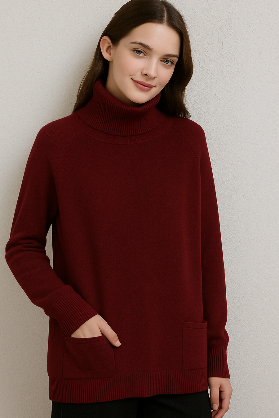 CLASSIC PLUS SIZE ROLL NECK JUMPER WITH FRNOT POCKETS