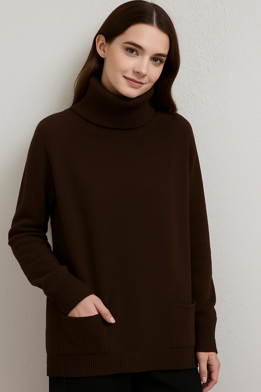 CLASSIC PLUS SIZE ROLL NECK JUMPER WITH FRNOT POCKETS