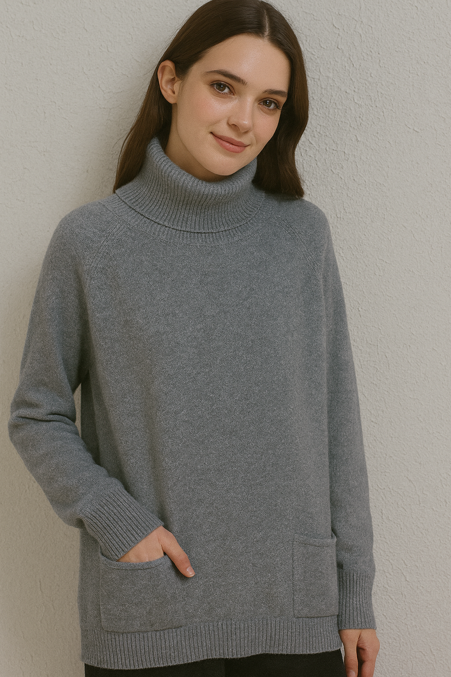 CLASSIC PLUS SIZE ROLL NECK JUMPER WITH FRNOT POCKETS
