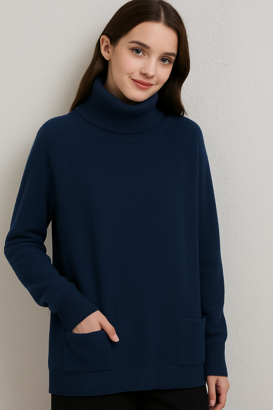 CLASSIC PLUS SIZE ROLL NECK JUMPER WITH FRNOT POCKETS