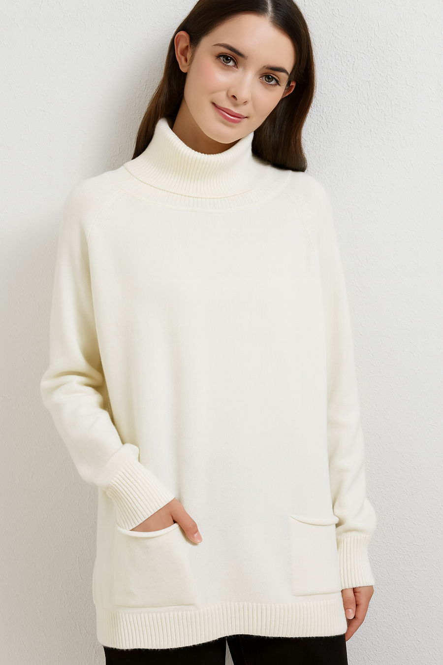 CLASSIC PLUS SIZE ROLL NECK JUMPER WITH FRNOT POCKETS