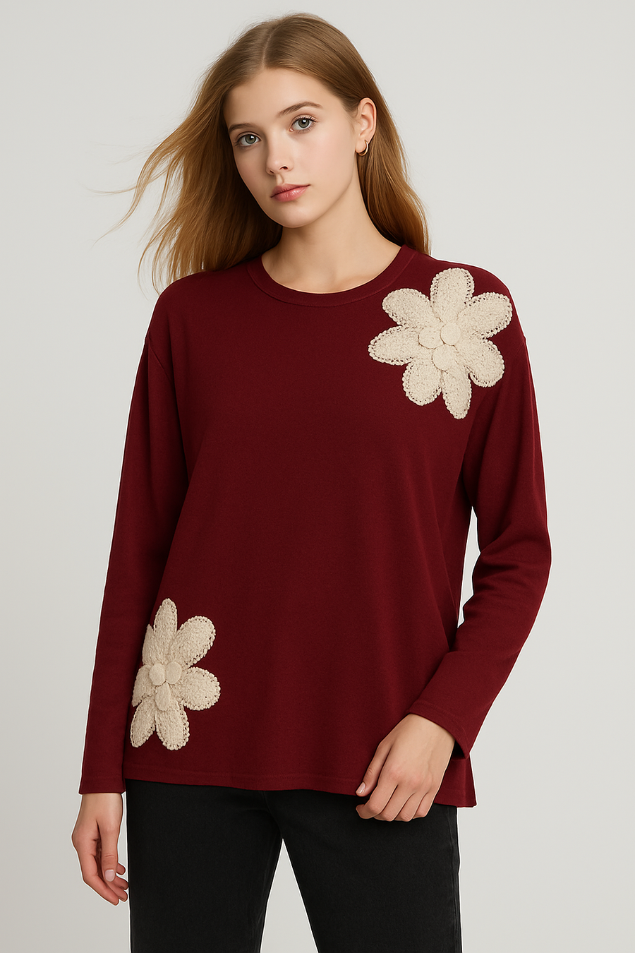 SOFT KNIT JUMPER WITH FLOWER DESIGN