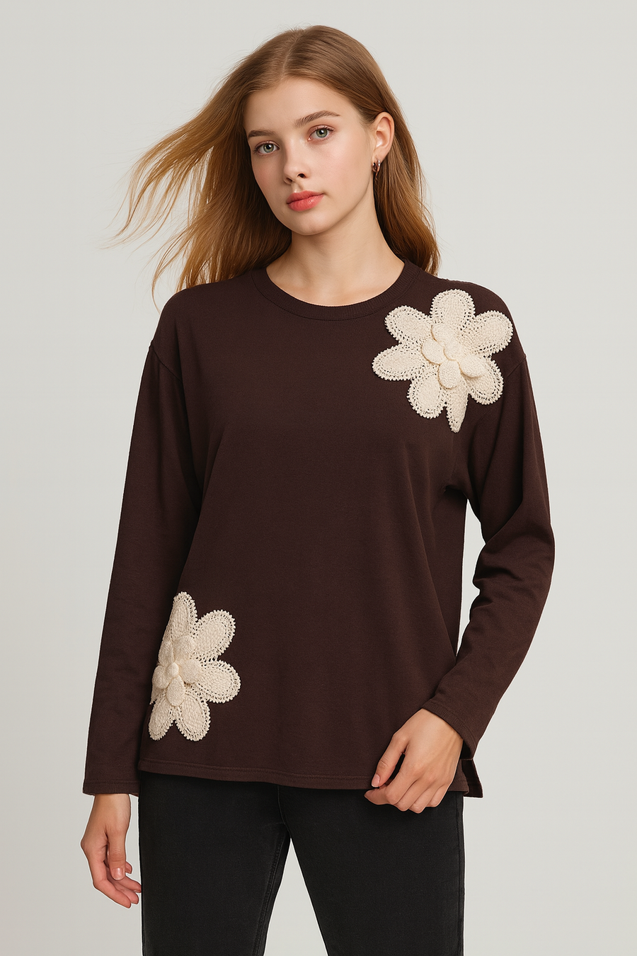 SOFT KNIT JUMPER WITH FLOWER DESIGN