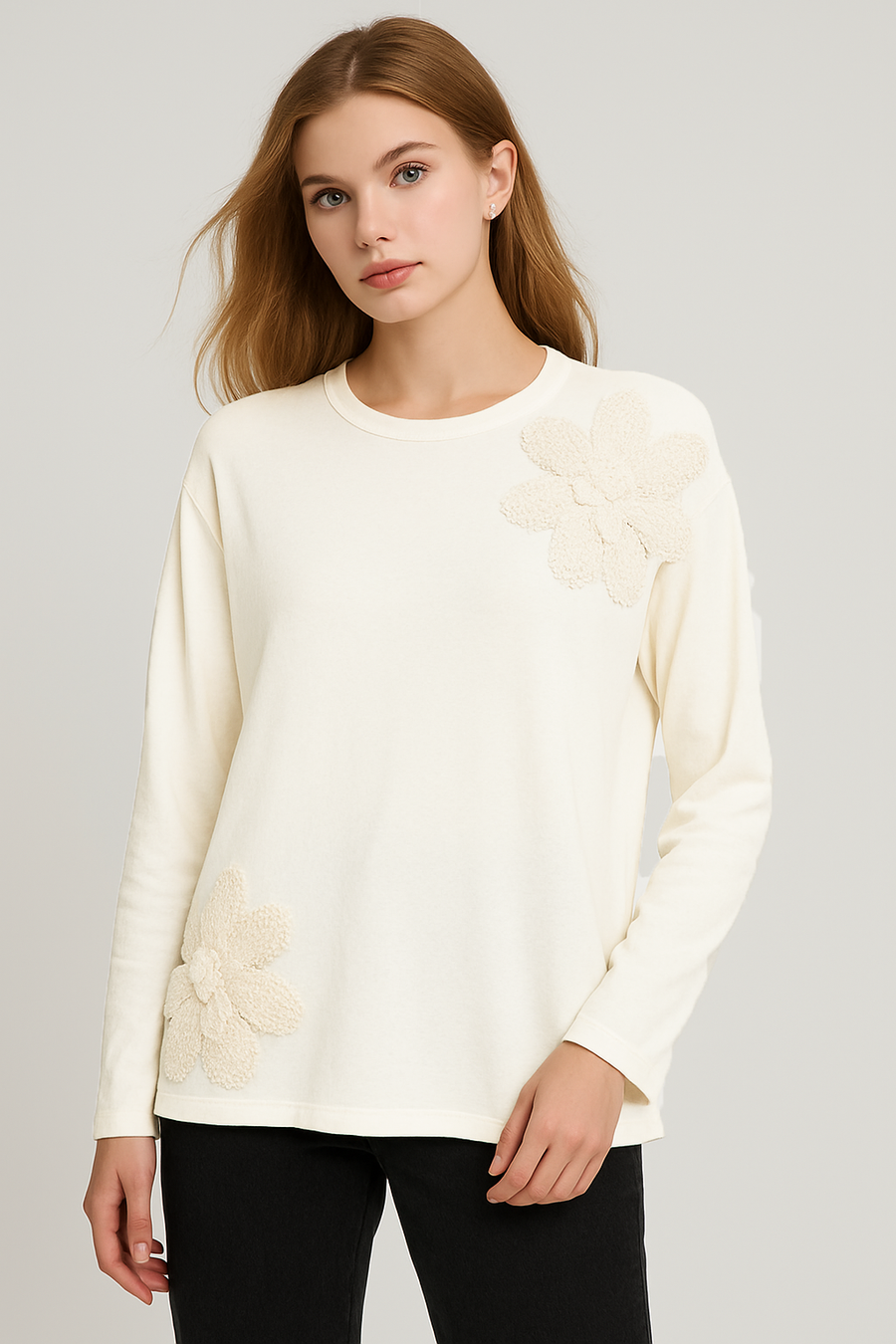 SOFT KNIT JUMPER WITH FLOWER DESIGN