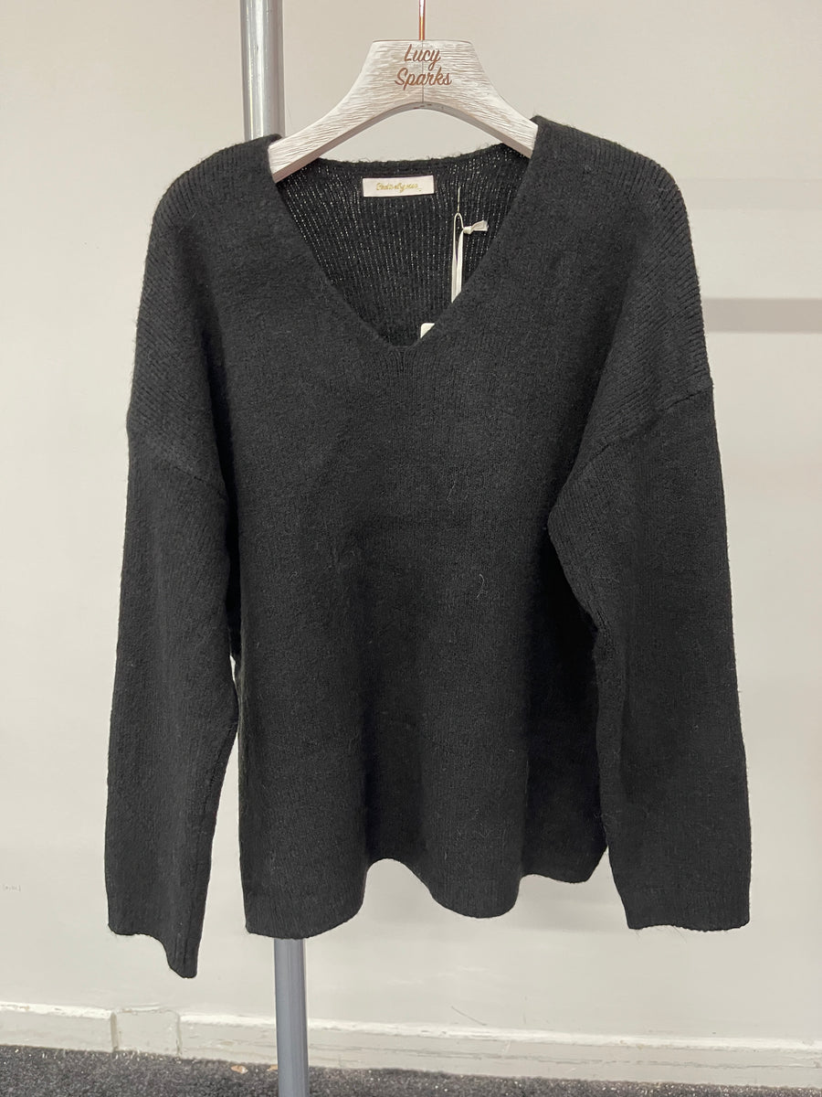 Wool Blend Chunky Basic Jumper with V Neck