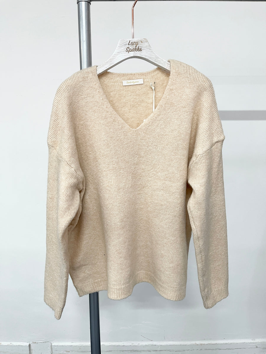 Wool Blend Chunky Basic Jumper with V Neck