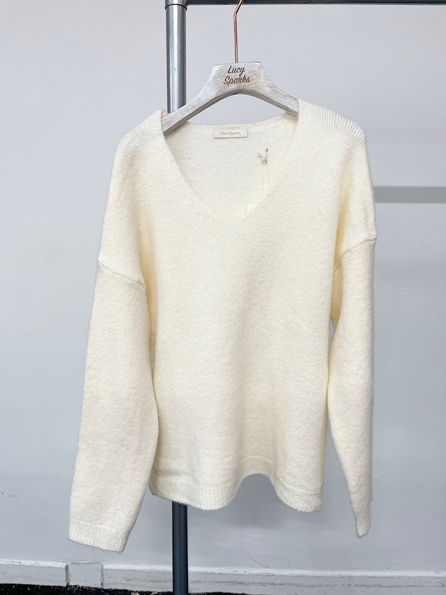 Wool Blend Chunky Basic Jumper with V Neck