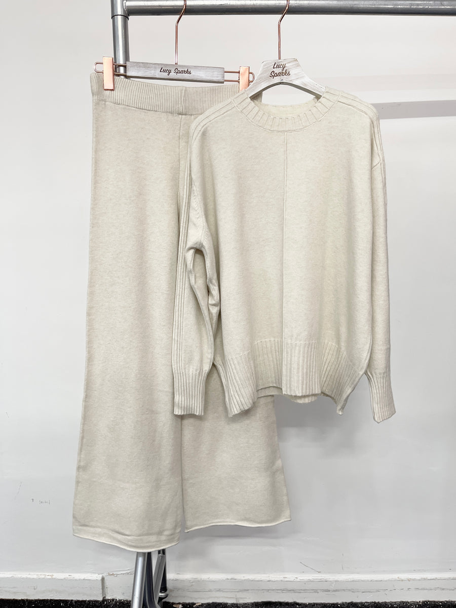 Soft Knit Jumper Matched with Straight Leg Trousers Set