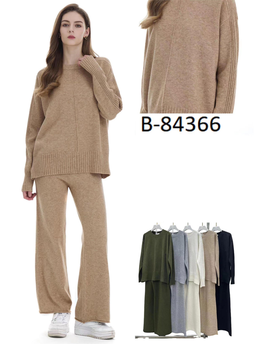 Soft Knit Jumper Matched with Straight Leg Trousers Set