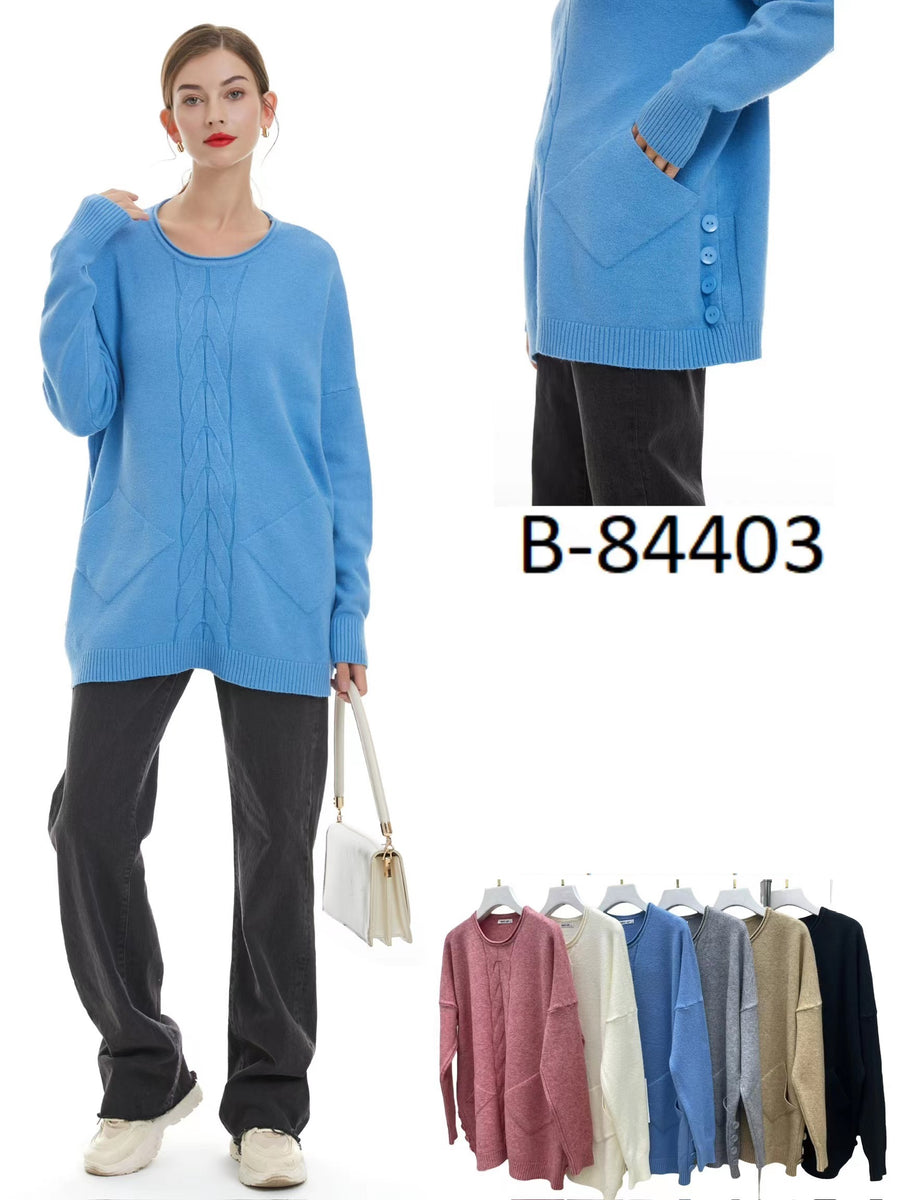 Soft Knit Plus Size Jumper With Braided Design On Centre Front And Pockets