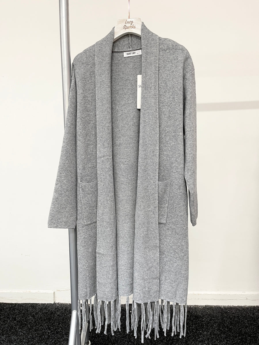 Heavy Knit Fringed Hem Cardigan With Pockets