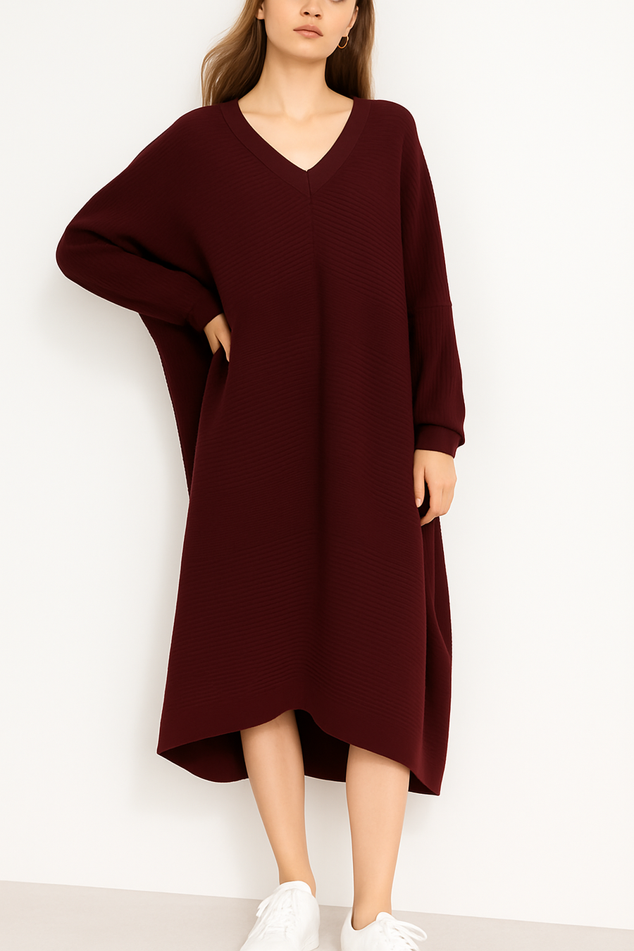 PLUS SIZE SOFT KNIT RIBBED DRESS