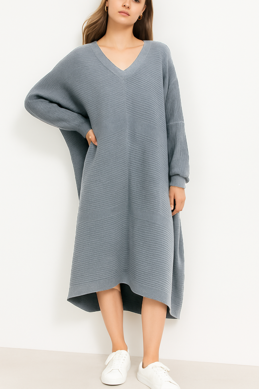 PLUS SIZE SOFT KNIT RIBBED DRESS