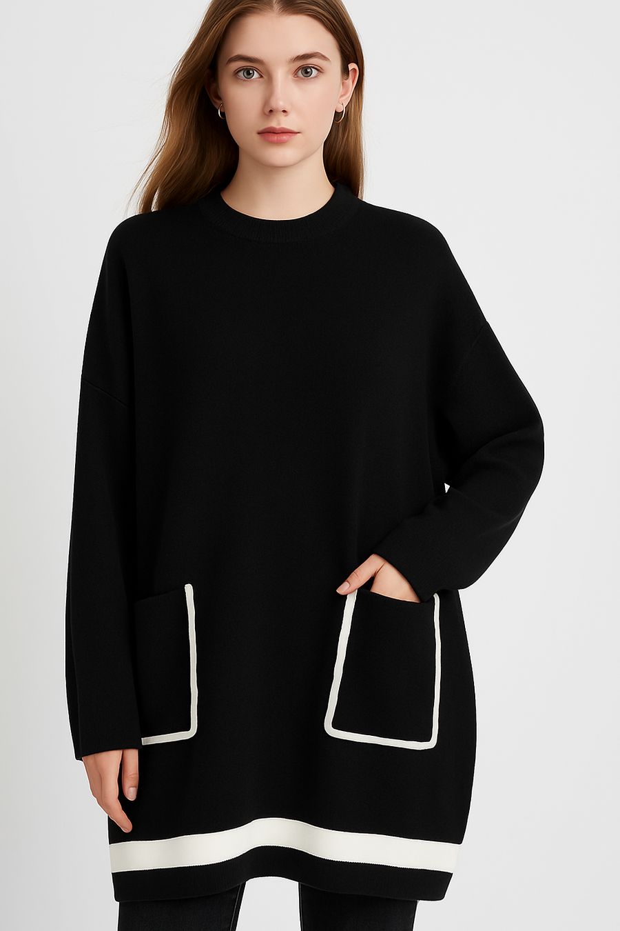 PLUS SIZE SOFT KNIT JUMPER WITH OUTLINED POCKETS