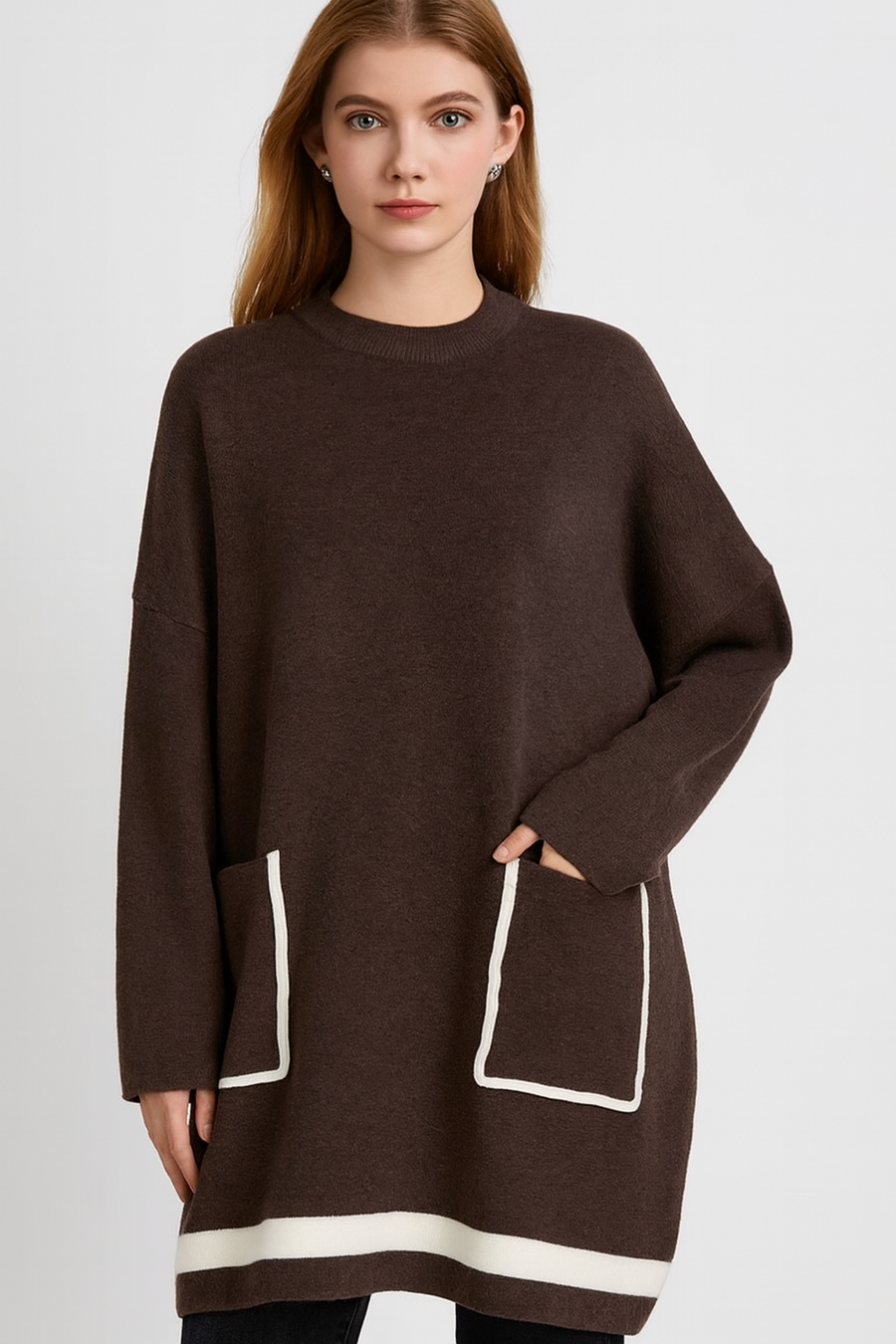 PLUS SIZE SOFT KNIT JUMPER WITH OUTLINED POCKETS