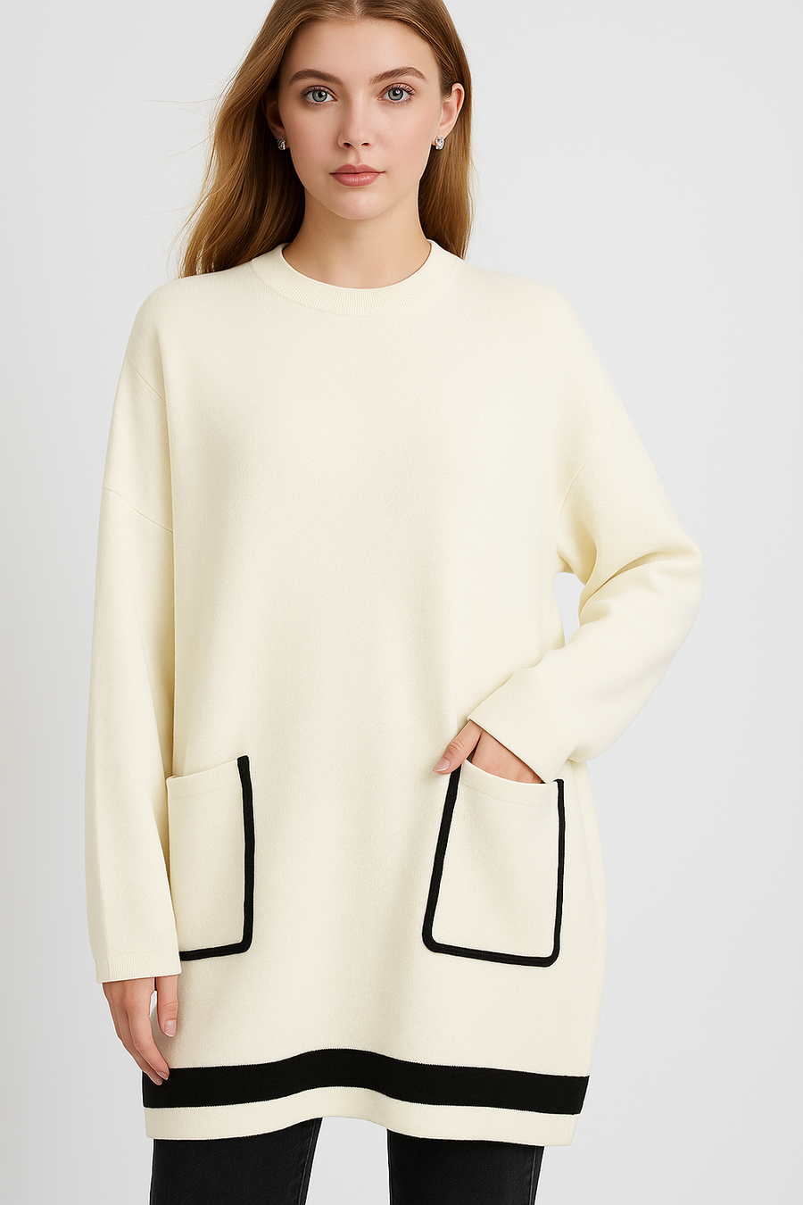 PLUS SIZE SOFT KNIT JUMPER WITH OUTLINED POCKETS