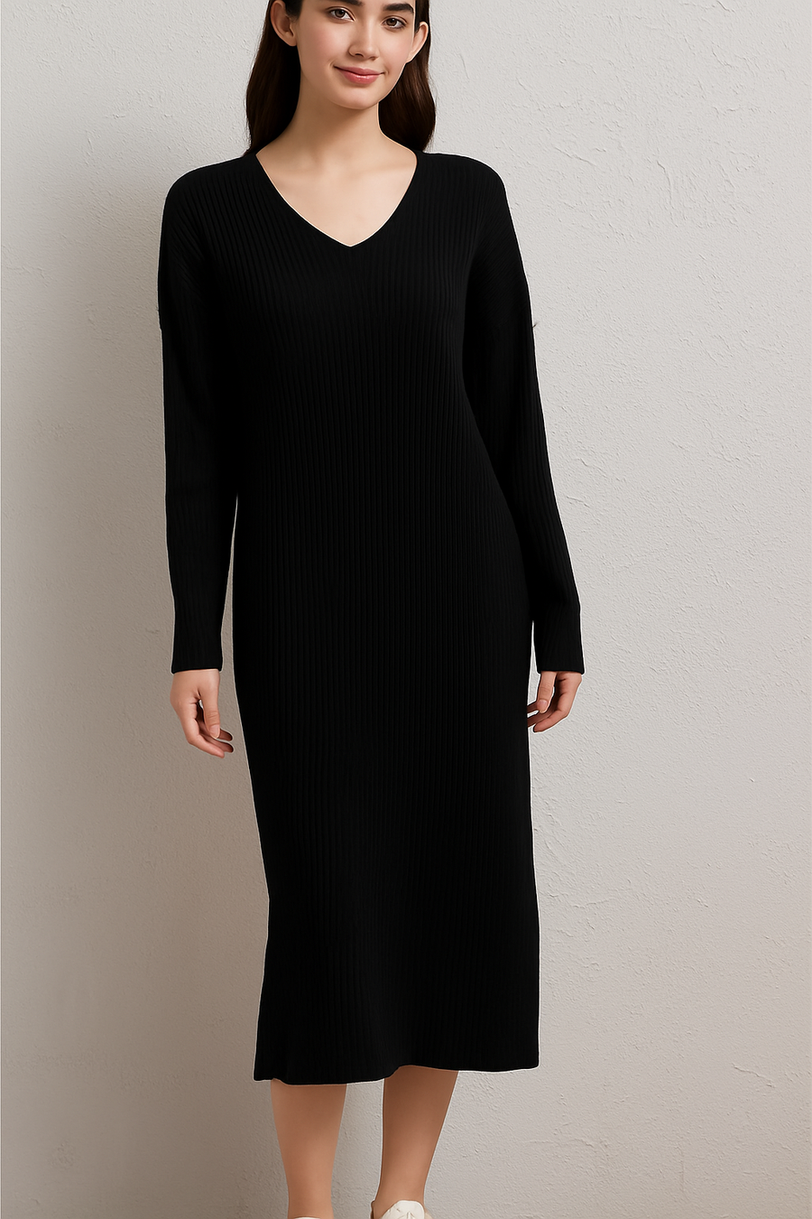 PLUS SIZE RIBBED V NECK DRESS