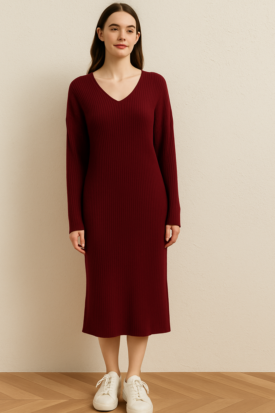 PLUS SIZE RIBBED V NECK DRESS